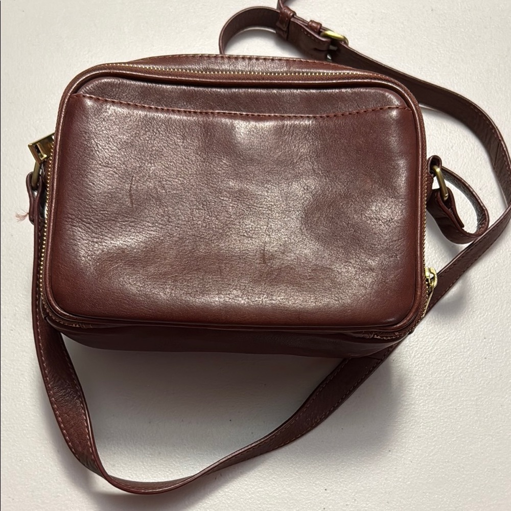 Classic Brown Leather Compact Crossbody Bag